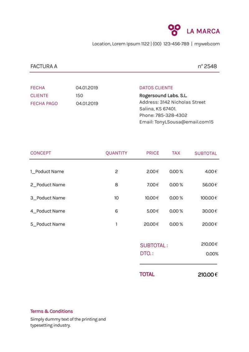 plantilla factura morada